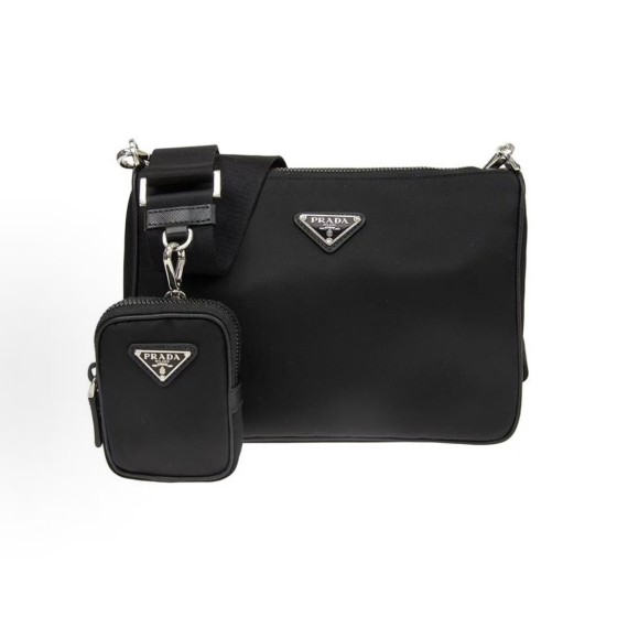 PRADA Saffiano multi-functional detachable shoulder strap three-in-one messenger bag, briefcase, crossbody bag, single-shoulder bag, regular men\'s black style